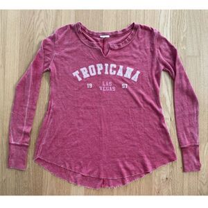 Tropicana Las Vegas 1957 Long Sleeve Thermal Waffle Knit Top Red Womens Size L